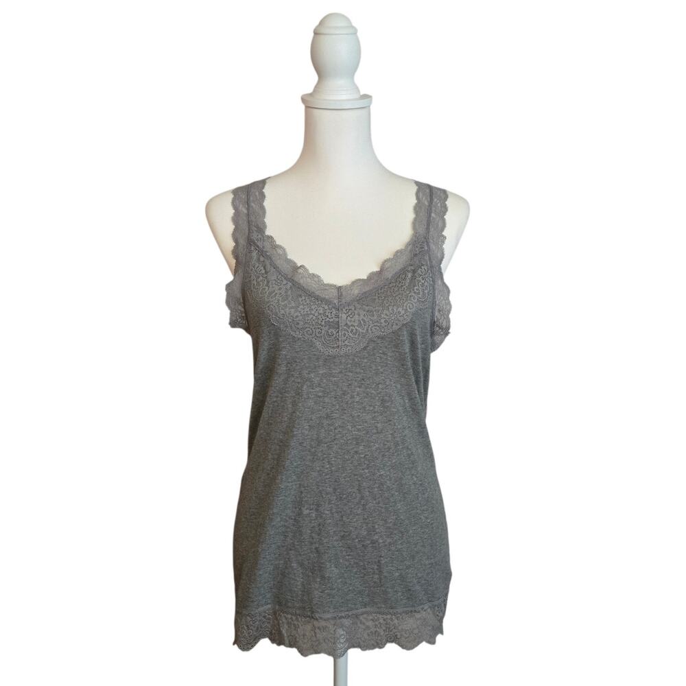 Y2K Lace Trim Tank Size XL Gray V-Neck Sleeveless Soft Girl Dainty Mossimo